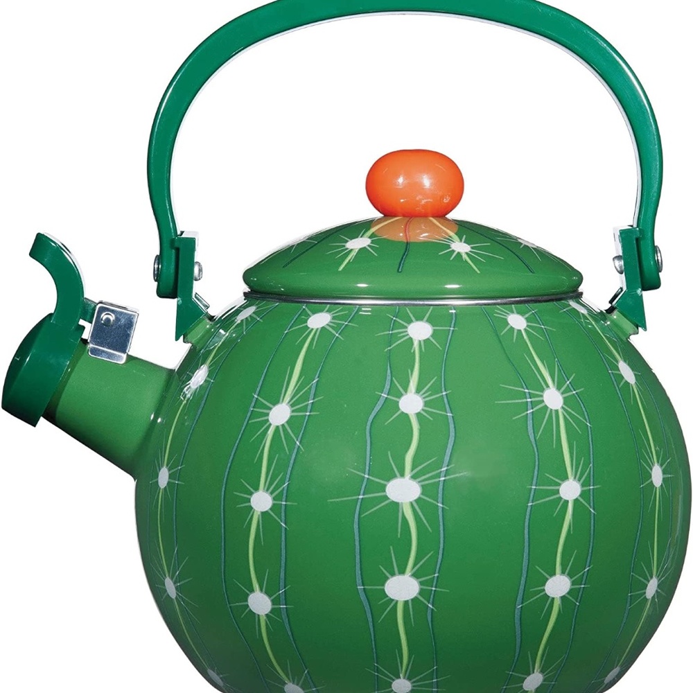 Whistling Tea Kettle for Stove Top Cactus Decor Enamel on Steel Teakettle, Supre